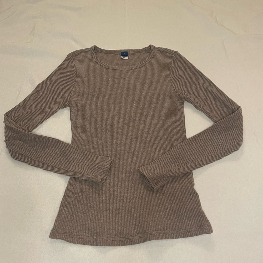 Classic Brown Ribbed Long Sleeve Top